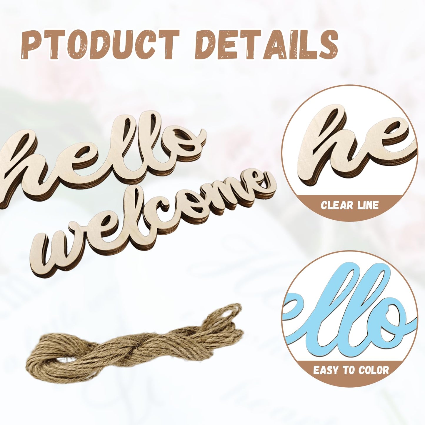 WOODOUNAI 10 Pcs Unfinished Wooden Hello & Welcome Sign Wooden Cutout Letter Hello Welcome Sign for Wreath DIY Art Blank Decorative Word Signs for Door Wall Christmas Trees Home Decor (Wood)