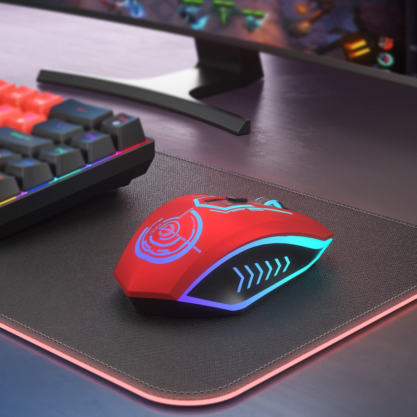 UHURU Wireless Gaming Mouse Up to 12000 DPI, Rechargeable USB-C Wireless Mouse with 7 Buttons 7 Dynamic LED Color Ergonomic Programmable MMO RPG for PC Laptop, Compatible with Windows Mac
