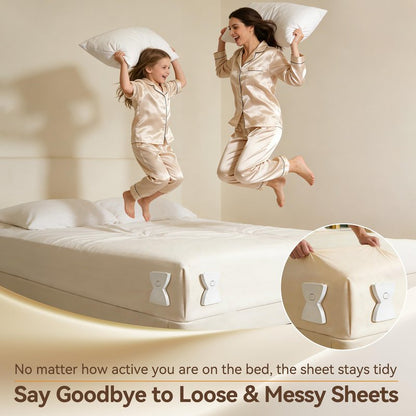 QWUE Bed Sheet Holders for Corners, Upgrade Dual-side Locks Keep Firm & Tight, Lock Sheets Holders, Non-slip Sheets Grippers, Heavy Duty Bed Sheet Clips Fits All Mattress Sizes Easy Install