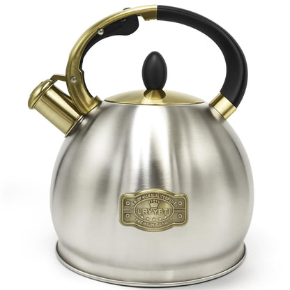 LRYYBTI Stove top Whistling Tea Kettle Food Grade Stainless Steel Teapot of 5-layer base for Camping & Kitchen(Brushed, 2.64 Qt)