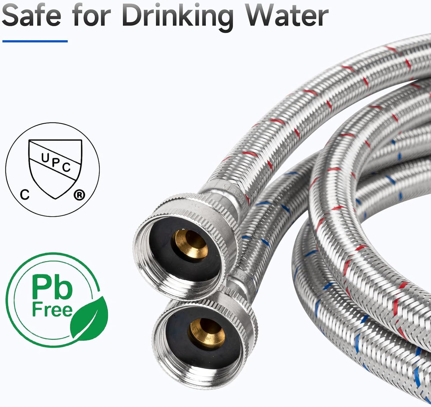 JUWO 6 FT Washing Machine Hoses, 3/4" FHT Stainless Steel Washer Hoses for Short to Moderate-Distance Water Supply, Red