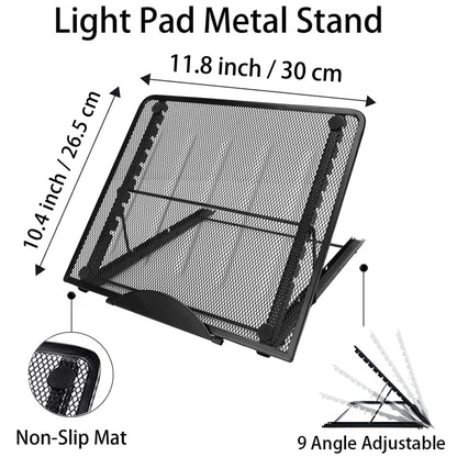 A3S/A4 Light Pad Metal Stand - 9 Angles Adjustable Non-Skidding Holder for Laptop, Light Board/Box/Table, Tracing for 5D Diamond Painting | Sketching | Drawing
