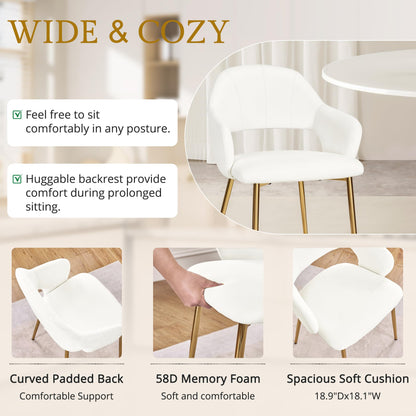VECELO Velvet Dining Chairs Set of 4, Modern Upholstered Kitchen Chairs with Cushion, Padded Backrest and Metal Legs, White