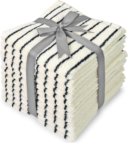 12 Pack, 13 13 Jacquotha Striped Cotton Washcloths x - Soft Wash Cloths for Bathroom, Kitchen, Gym, Face, Black