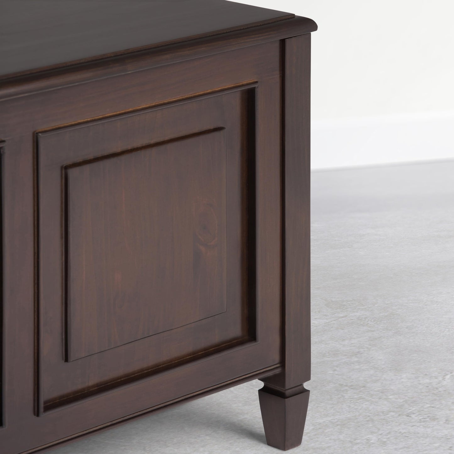 SIMPLIHOME Connaught Entryway Storage Bench - 51 inch Wide Solid Wood Storage Trunk Seat in Dark Kona Brown, Traditional Bench for Entryway or Living Room with Lift-Up Lid and Decorative Moulding