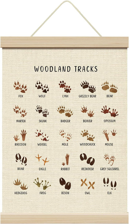 12x16 Inches, Decor-03 ZEDEV Woodland Tracks Poster Hanger with Wood Frames Forest Animals Canvas Wall Art, Artwork