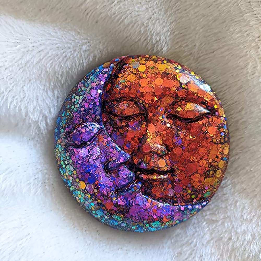 Hedume 3 Pack Sun & Moon Silicone Soap Molds, 4 Cavity Sun & Moon Face Soap Molds, Crescent Moon Face Silicone Soap Mold for Handmade Bath Bombs, Lotion Bar, Polymer Clay, DIY Resin Making