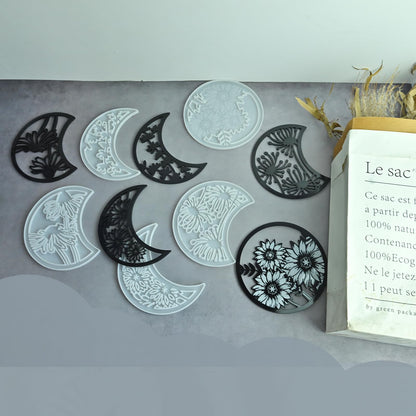 Moon Phase Wall Art Set, 5-Piece Floral Resin Molds, Decorative Silicone Casting Molds for Home Decor, Moon Phase Epoxy Resin Silicone Molds