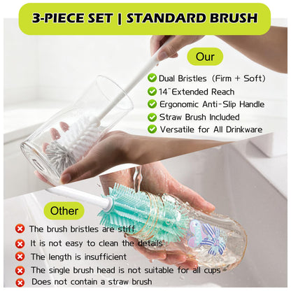 QLTUDN 2 Pack 14 Inch Bottle Brush & 12 Inch Straw Brush Cleaner Set - Heavy Duty Kitchen Bottle Brushes for Cleaning Water Bottles, Mugs, Sippy Cups & Tumblers, Lab Use (Large)