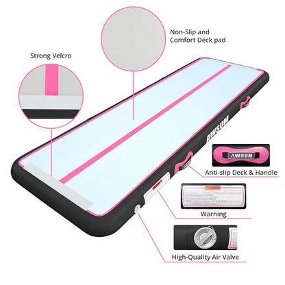 AWSUM 13ft Gymnastics Mat with Air Roller Tumbling Barrel Back Somersault Backbend Trainer for Inflatable Gymnastics Springboard Back Handspring Equipment, with Electric Pump