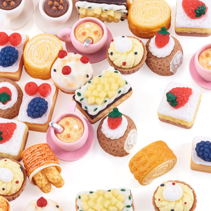 FASHEWELRY 40Pcs Cake Resin Cabochons for Dollhouse Food Charms Cute Cupcake Miniature Resin Embellishments for Kitchen Cooking Play Crafts DIY Jewelry Making Supplies Scrapbooking
