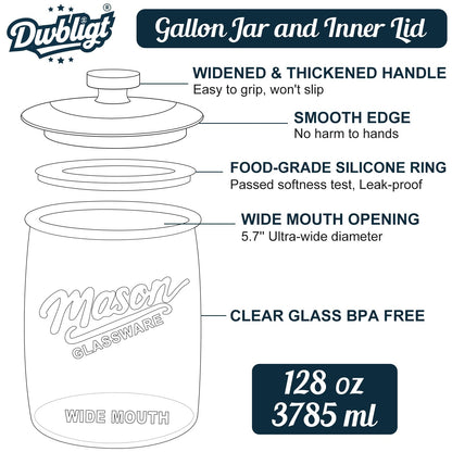Dwbligt 2 Pack Cookie Jar, 1 Gallon Glass Jar with Airtight Lids - Large Wide Mouth Mason Jar for Kitchen Pantry& Laundry Room, Glass Apothecary Canisters Sets for Candy, Flour, Rice, Coffee, Display