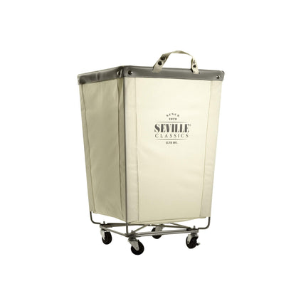 Seville Classics Large Commercial Heavy Duty Rolling Steel Frame Laundry Hamper Canvas Cart Bin, w/ Wheels for Hotel, Home, Closet, Bedroom (PATENTED), Cream, 18.1" D x 18.1" W