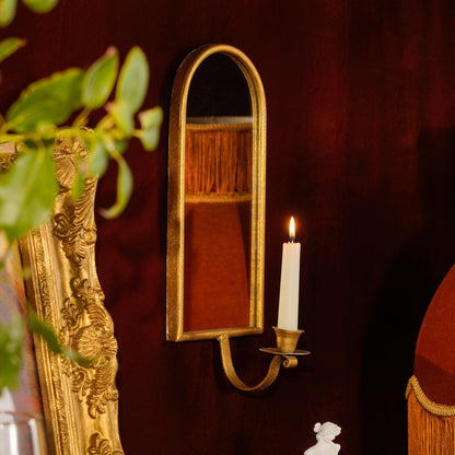 NIKKY HOME Gold Mirrored Wall Candle Holder, Antique Taper Sconce