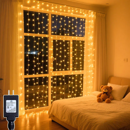 200 9.8 6.6FT 8 LED Curtain String Lights * Plug in Fairy with Timer and Modes, Waterproof Window Wall for Bedroom