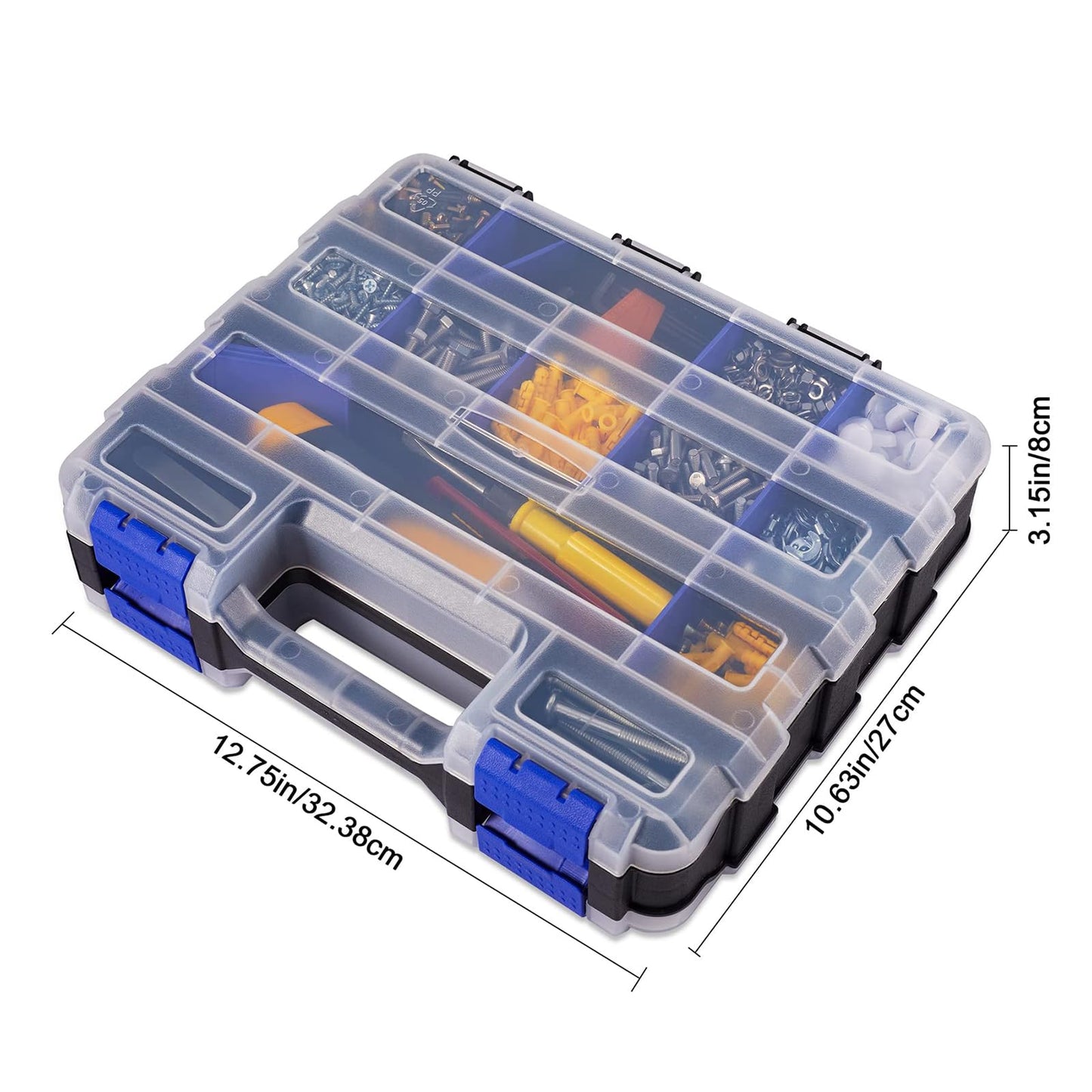 AIDY-PRO Small Parts Organizer Box Storage Case Tools Box Organizer Double Side 34 Compartments Hardware Organizers with Removable Plastic Dividers for Screws Nuts Nails Bolts, 2 Pack