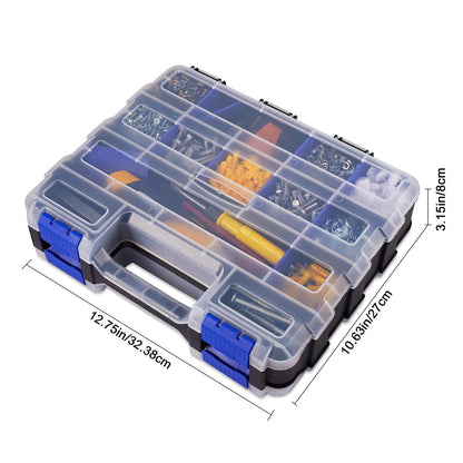 AIDY-PRO Small Parts Organizer Box Storage Case Tools Box Organizer Double Side 34 Compartments Hardware Organizers with Removable Plastic Dividers for Screws Nuts Nails Bolts, 2 Pack
