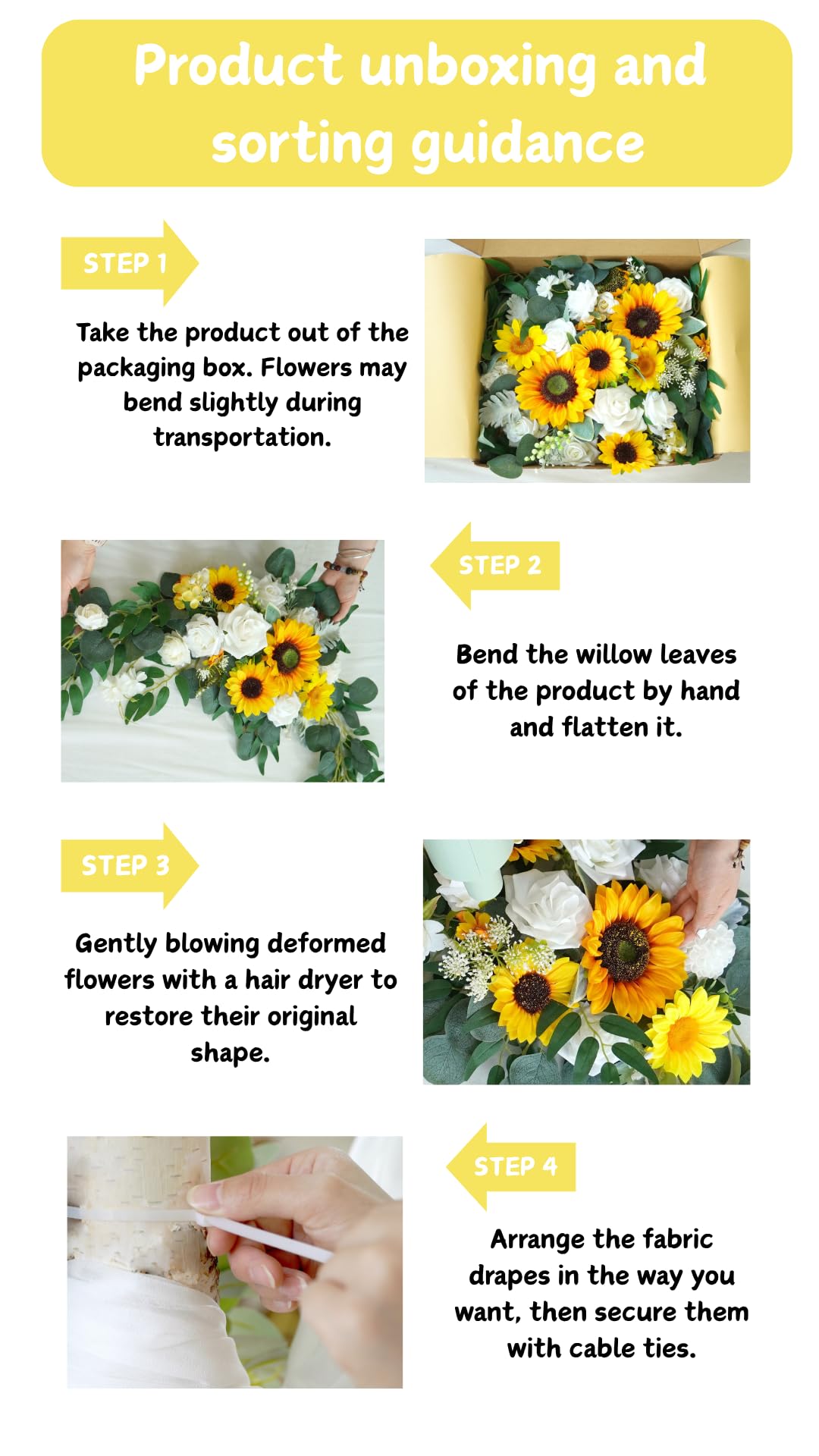 Muhanjia Artificial Arch Flowers Kit(Pack of 4),2Pcs Artificial Flower Arch Decor, 2Pcs Drapes, Ceremony and Reception Background Rose Decoration, Rose Sunflower Floral and Outdoor Party Decor