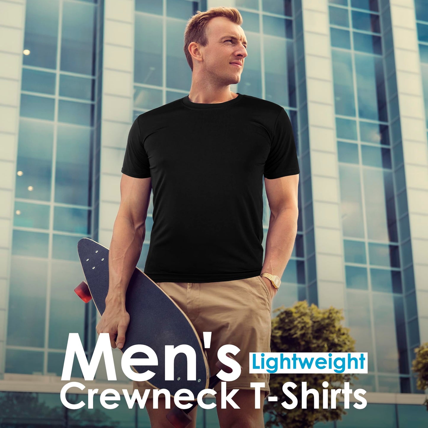 Mens T-Shirts Crew Neck Basic Tees，Soft Fit Short Sleeve Stretch T-Shirts Basic Lightweight Gym Tops for Athletic Black