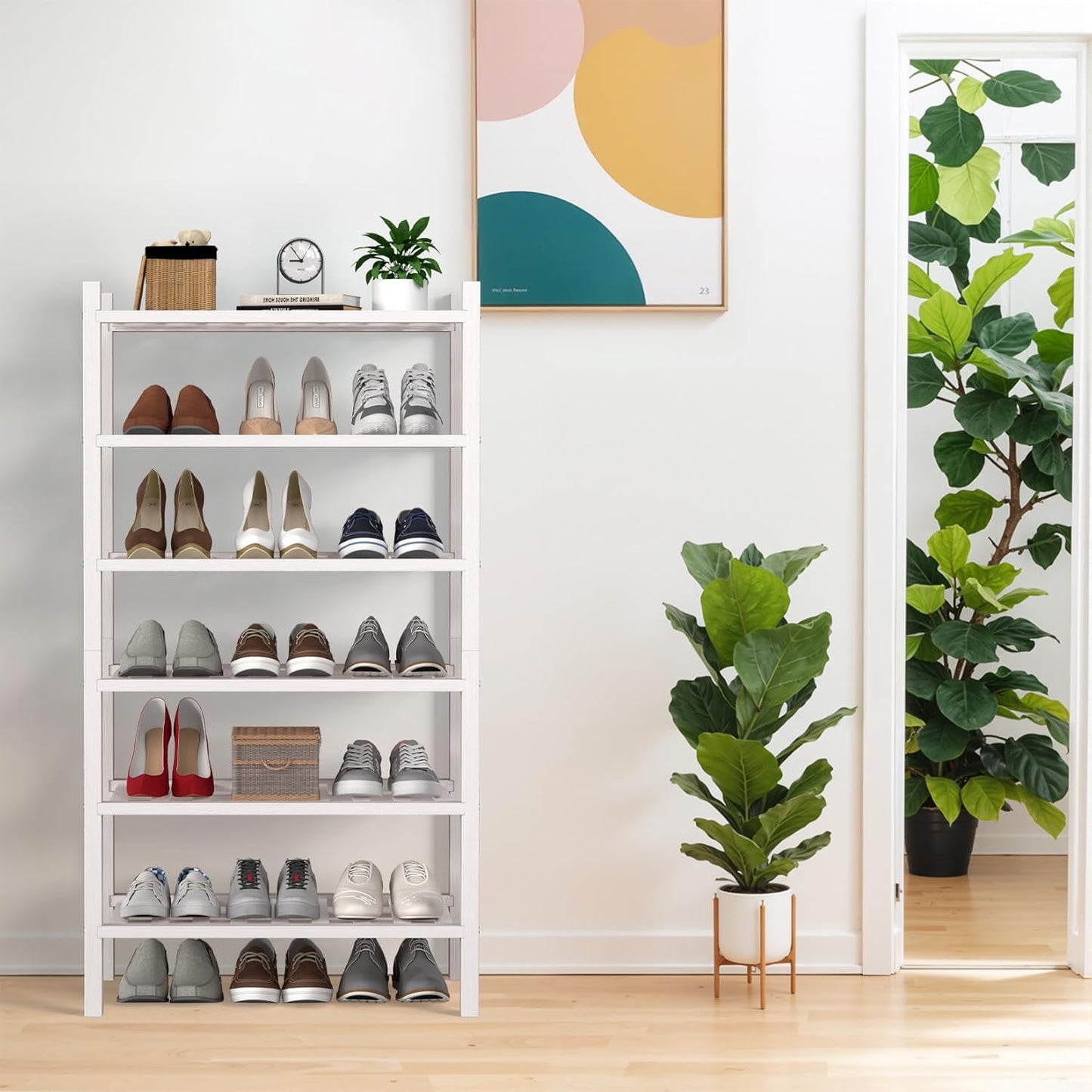 6 Closet,Hallway,Entryway,Small 18"x11"x34" Haddockway Small Tier Bamboo Shoe Rack Storage Organizer,Multifunctional