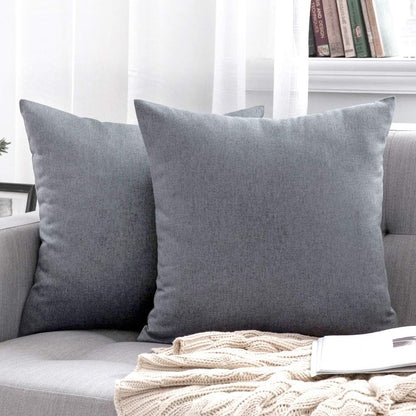 MIULEE Decorative Outdoor Throw Pillow Covers - Waterproof Faux Linen Euro Sham | 24x24 Inch Dark Grey (Pack of 2)