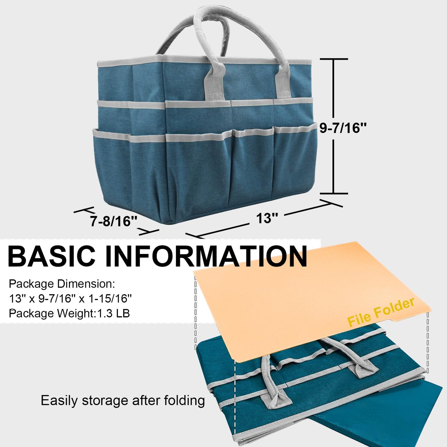 Cupohus Art Organizer Craft Storage Tote Bag with Pockets and Handles, Oxford Fabric Carrying Caddy for Teacher, Officer, Artist, Traveler, and more –Dark Green