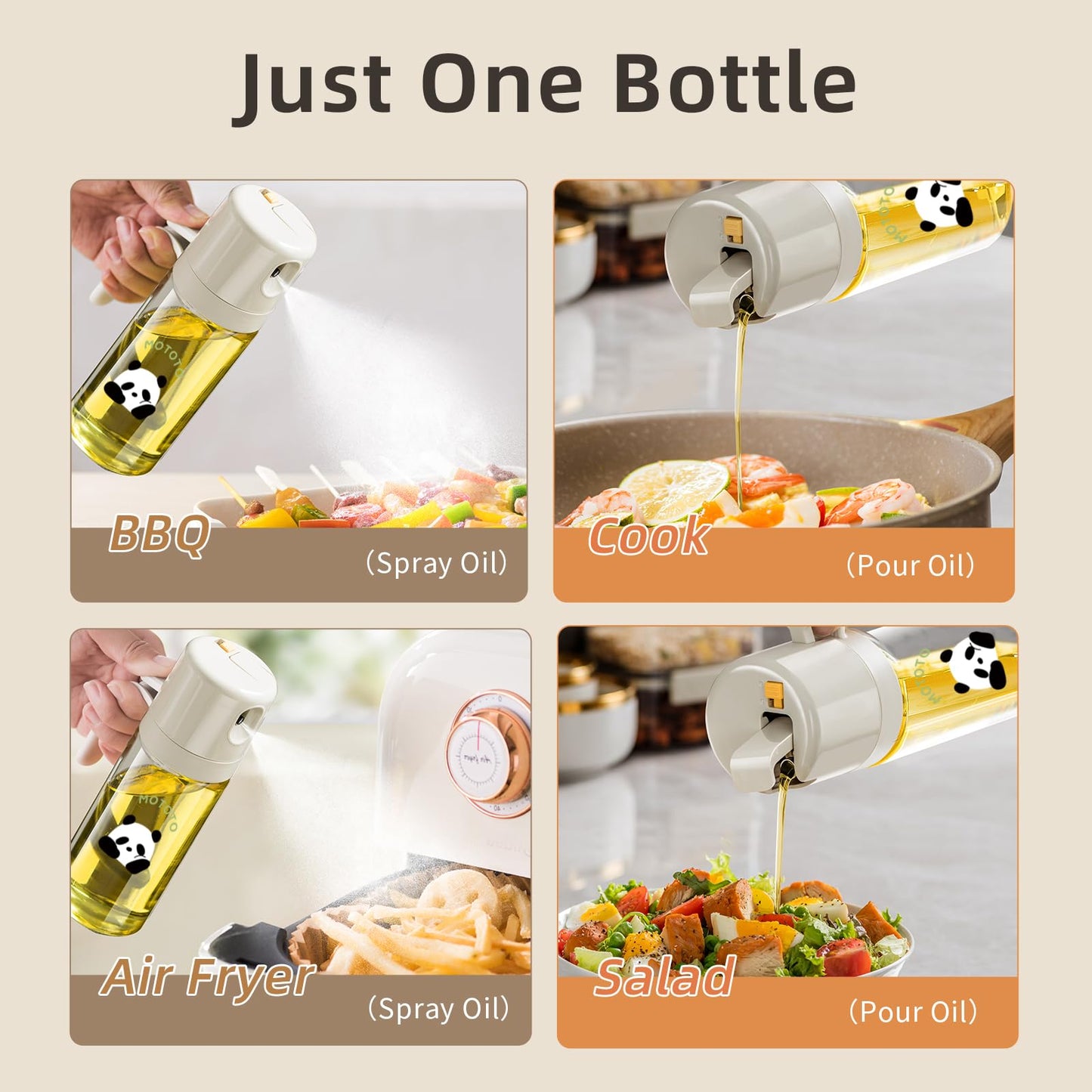 Oil Sprayer for Cooking, 18.6oz/550ml 2 in 1 Olive Oil Dispenser Bottle for Kitchen, Oil Mister Spray Bottle for Cooking, Air Fryer, Salad, Frying, BBQ (Creamy White)