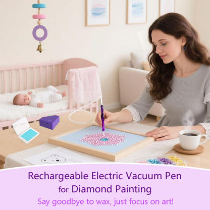 Lanzeyo Rechargeable Electric Diamond Painting Pen Vacuum Diamond Art Pen with Long Endurance Battery Electric Vacuum Pen with Beads Storage Tray for Gem Art Diamond Art Accessories (Purple)