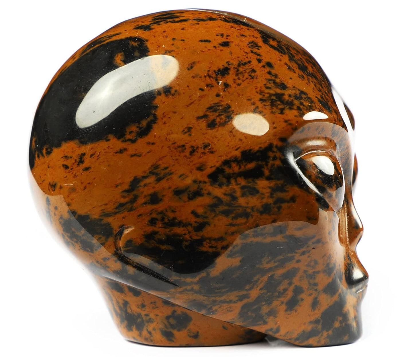 Skullis 2.0" Mahogany Obsidian Crystal Alien Skull, Hand Carved Gemstone Fine Art Sculpture, Reiki Healing Stone Statue.1340