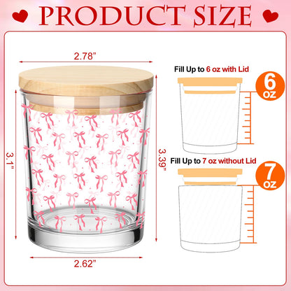 Ziliny 10 Pcs Pink Bow Glass Candle Jars Empty Containers Bulk 7 oz Glass Jars with Cork Lids Tins for Xmas Holiday Candle Making Storing Biscuits Tea Party Favors
