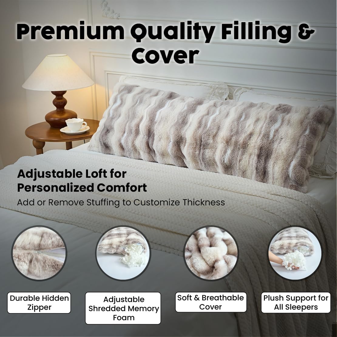 OMEO Winter Fluffy Full Body Pillow Memory Foam Pregnancy Pillow, Nursing Pillow for Side Sleepers, Weighted Body