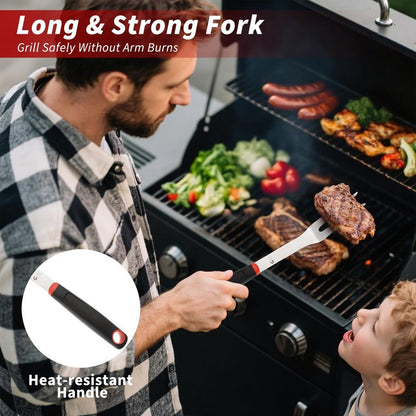 CuCut BBQ Tools Set, 4 PCS Heavy Duty Stainless Steel Spatula, Fork, Tongs with Portable Bag, Essential Accessories for Barbecue Outdoor Grill, Grilling Gifts for Men Dad Camp Chef
