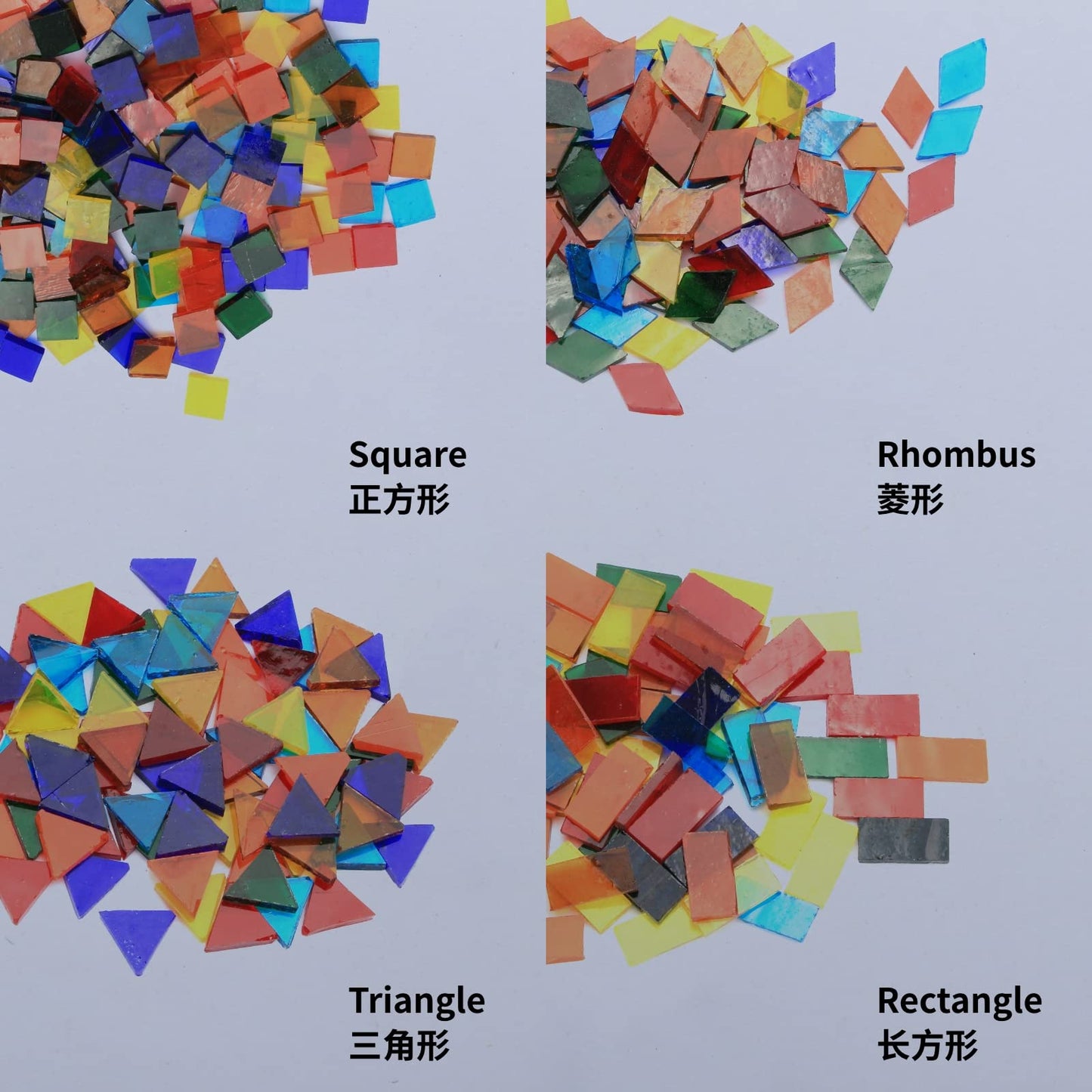 Mosaic Tile Stained Glass 4 Mixed Shapes Mosaics Tiles Pieces for DIY Crafts Suppliers, Tiffany Lamps Candles Photo Frame (Transparent)
