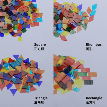 Mosaic Tile Stained Glass 4 Mixed Shapes Mosaics Tiles Pieces for DIY Crafts Suppliers, Tiffany Lamps Candles Photo Frame (Transparent)