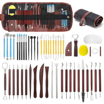 48PCS Pottery Tools Kit for Sculpting, Polymer Clay Tools Kit, Ceramics Modeling Tool, Clay Carving Tool with a Storage Bag, for DIY Handcraft Modeling, Trimming, Shaping, Carving, Dotting