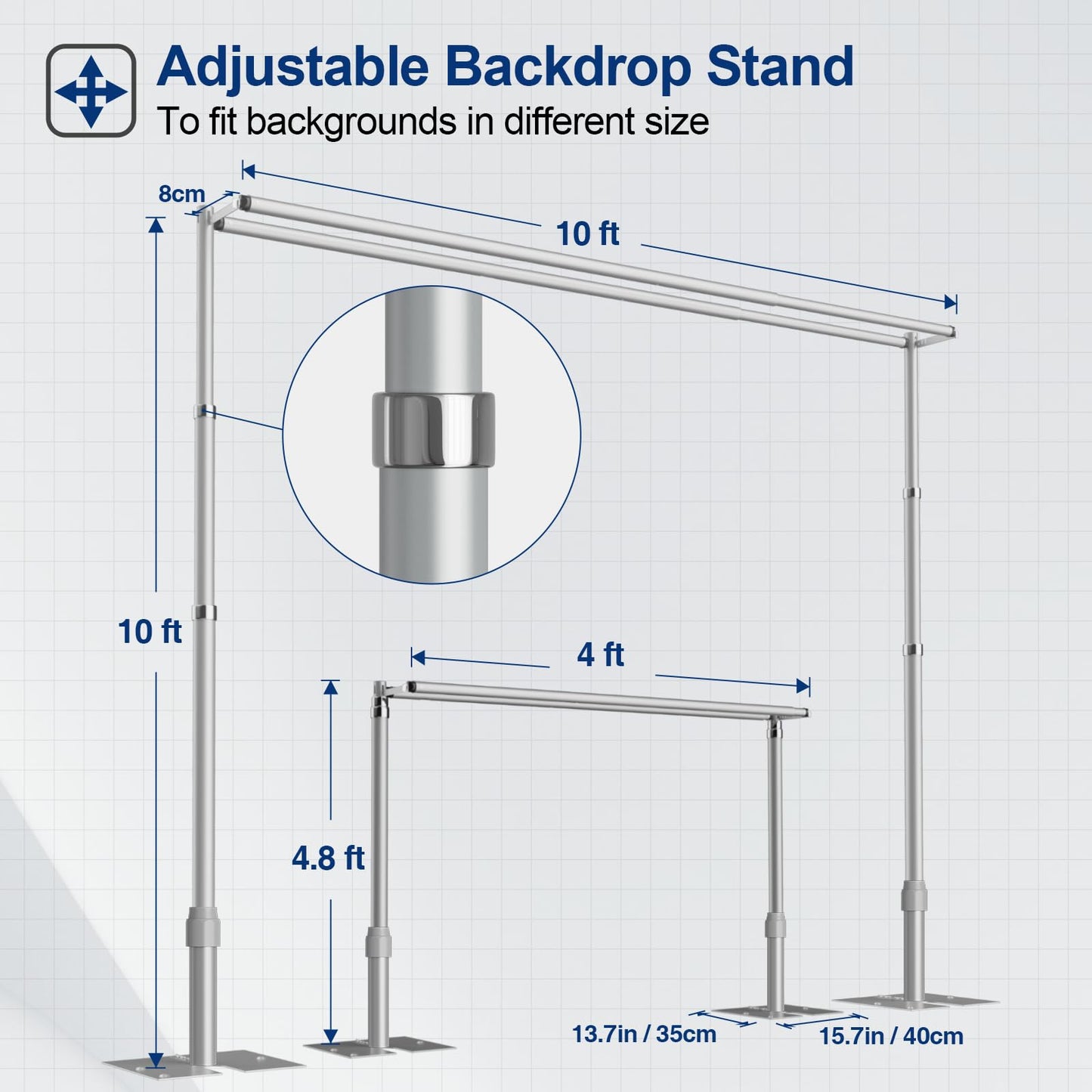 EMART 10x10 ft Double Crossbar Heavy Duty Backdrop Stand, Adjustable Pipe and Drape Photo Booth Frame for Wedding, Party, Christmas, Birthday Decorations