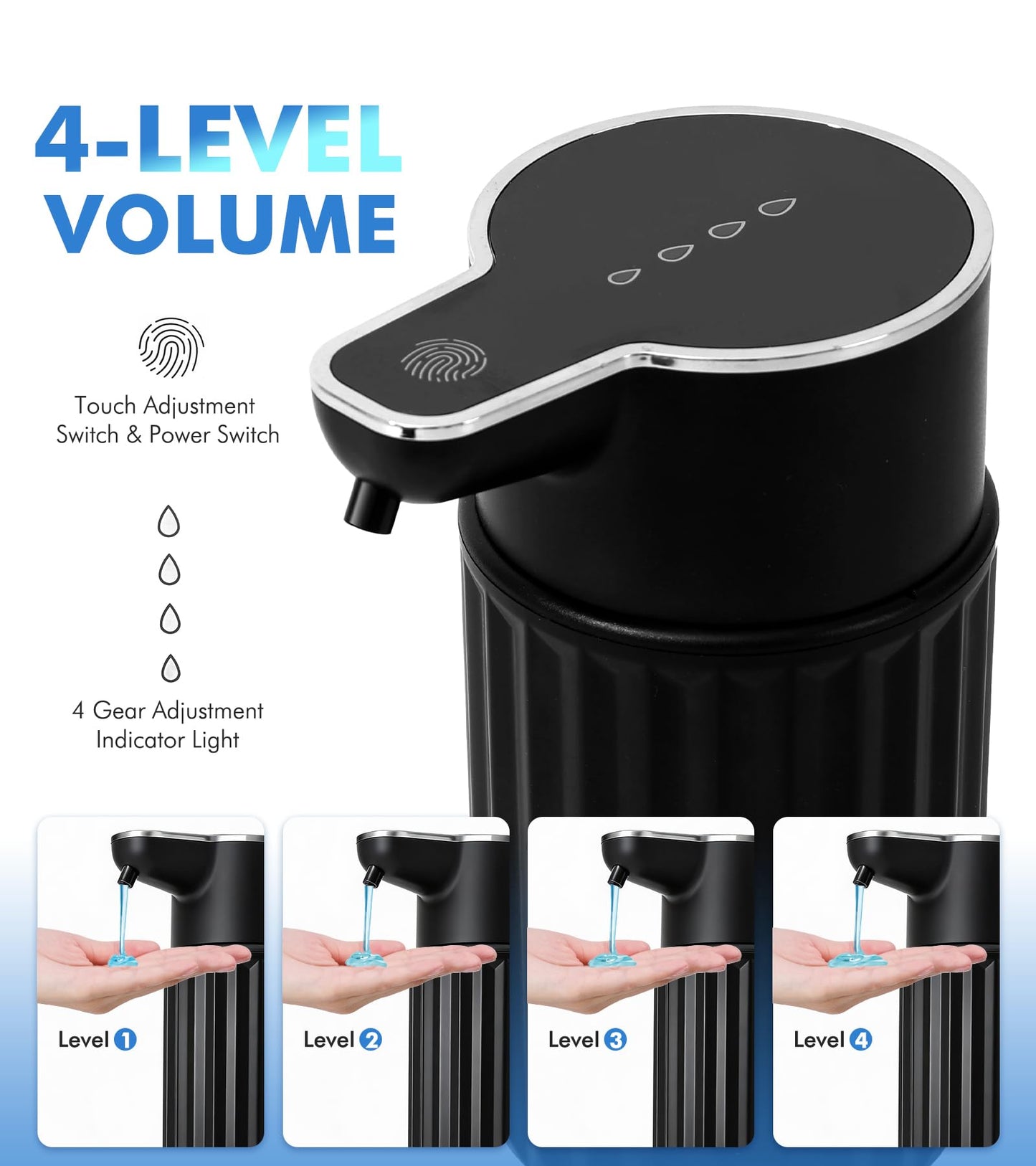 RYTOXILO Automatic Soap Dispenser Touchless, 2 Pack Black Auto Soap Dispensers for Bathroom and Kitchen, 12 Fl Oz Ribbed Plastic Electric Hands Free Dish Liquid Dispenser Wall Mount