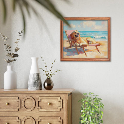RLTXBUK Coastal Beach Golden Retriever Diamond Art Kits, Gifts for Golden Retriever Lovers, Whimsical Dog Gem Diamond Painting Art Kits for Adults Kids Beginners, Beach House Decor 9.8x11.8 Inch