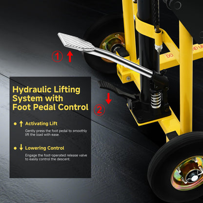 Hydraulic Material Lift, Pallet Jack Table Cart- 480-Lb. Capacity, 35in Lift. with Swivel Wheels, Steel Platform Board (03 Yellow, 480 LB)