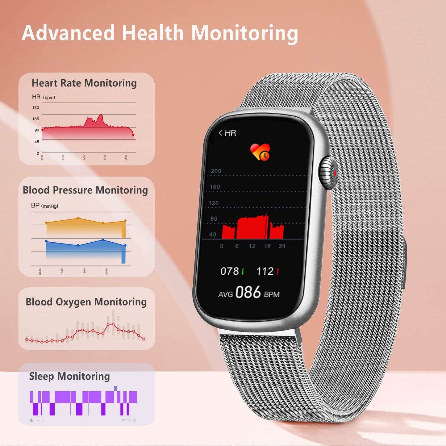 FITVII Slim Fitness Tracker with Blood Oxygen, Blood Pressure, 24/7 Heart Rate and Sleep Tracking, IP68 Waterproof Activity Trackers and Smart Watches with Step Tracker, Pedometer for Women Men