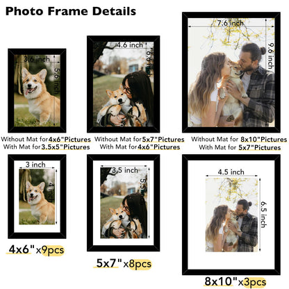 20 Packs Picture Frames Collage Wall Decor for Wall Hanging or Tabletop Display, Gallery Wall Frame Set for Family, Multi Sizes Photo Frames Collage Including 3Pcs 8x10, 8Pcs 5x7, 9Pcs 4x6, Black
