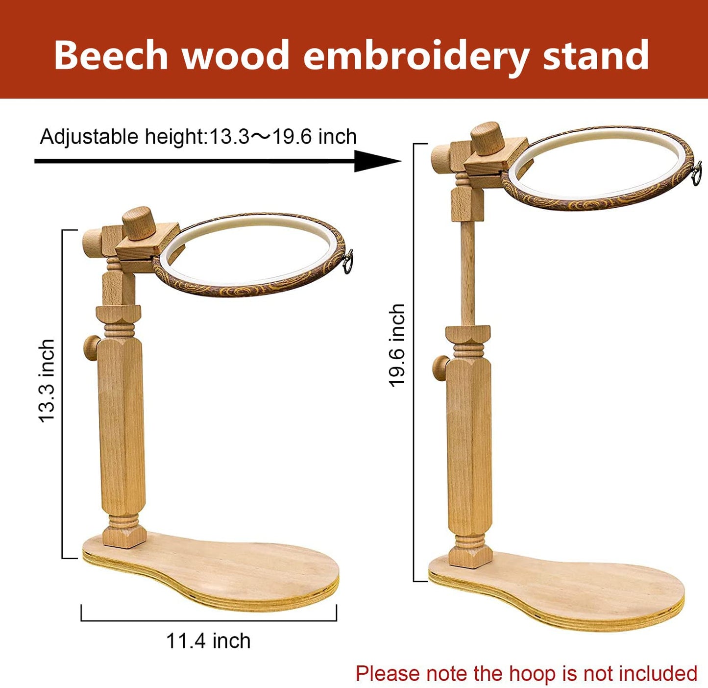 Embroidery Hoop Stand - Rotated Cross Stitch Stand Lap, Easy to Use Natural Beech Wood Embroidery Hoop Holder, Hands Cross Stitch Stand for Art Craft Sewing Needlework Projects