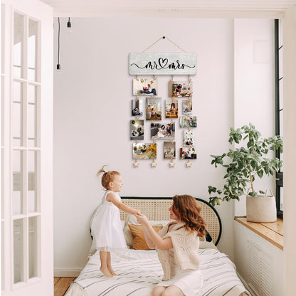 NaZaUK Mr & Mrs Bedroom Decor for Couples, Hanging Photo Display with Clips, Picture Frames Collage Photo Hanging Display, Couple Gift Ideas, Home Living Room Bedroom Wall Decor