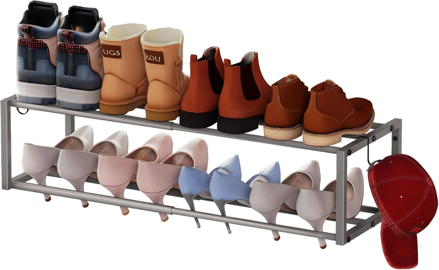 17"-31" 8 2 Closet Expandable Wall Mounted Shoe Rack, Adjustable Hanging Shoe Rack Holds Pairs, Heavy Duty Metal Shoe