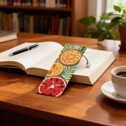 ACSAUMMY 4pcs Fruit Diamond Art Bookmarks, 5D DIY Diamond Painting Bookmark with Summer Oranges Grapefruit Design Beaded Rhinestone Diamond Art Kits for Adult Reading Women Beginner Birthday Gift