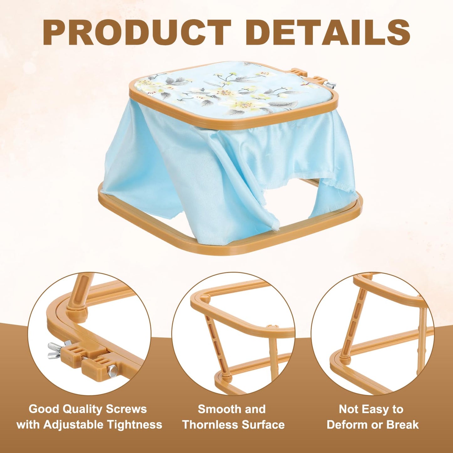 PATIKIL 7.1" x 6.7" Square Embroidery Hoop Stand, Adjustable ABS Plastic Cross Stitch Stand Hands-Free 2-Tier Embroidery Hoop Holder Punch Needle Frame for Sewing Arts Needlework, Khaki