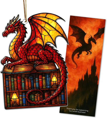 2025 Book Lover Ornament Stained Glass Style Ornament for Readers, Just One More Chapter Bookmark Included, Gifts