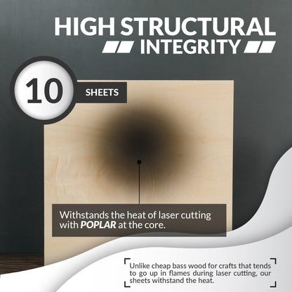 Basswood Sheets for Crafts - 10 Pack - 12 x 12 x 1/16 Inch - 1.5mm Thick Plywood Sheets with Smooth Surfaces - Bass Wood for Laser Cutting, Wood Burning, Architectural Models, Staining, Drawing