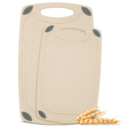 AXIOM CREATIONS 2-Piece Reversible Cutting Board Set Made from Natural Food Grade Wheat Straw Material - Eco-Conscious Alternative to Plastic - Gluten Free & BPA Free Chopping Boards for Kitchen