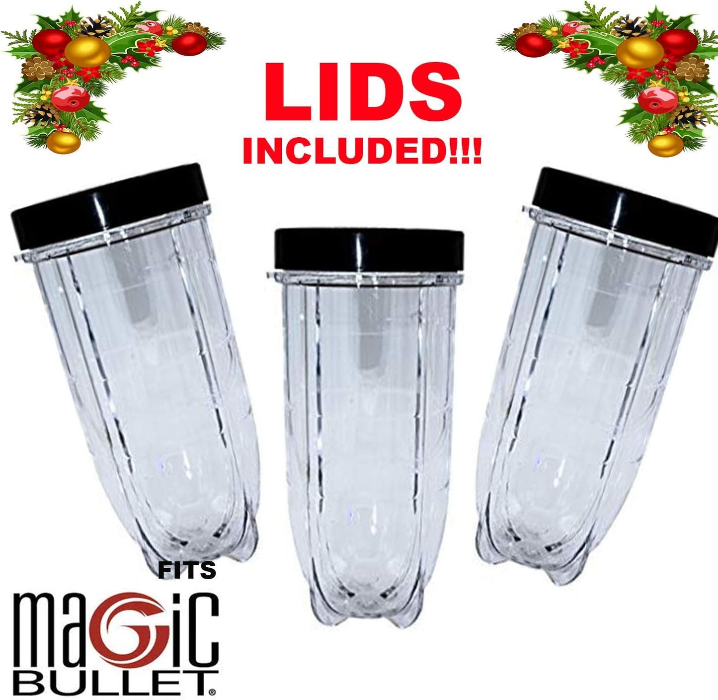 16oz Cups 6 Piece Set - 3 Replacement Cups WITH LIDS for Magic Bullet Blender LIDS INCLUDED